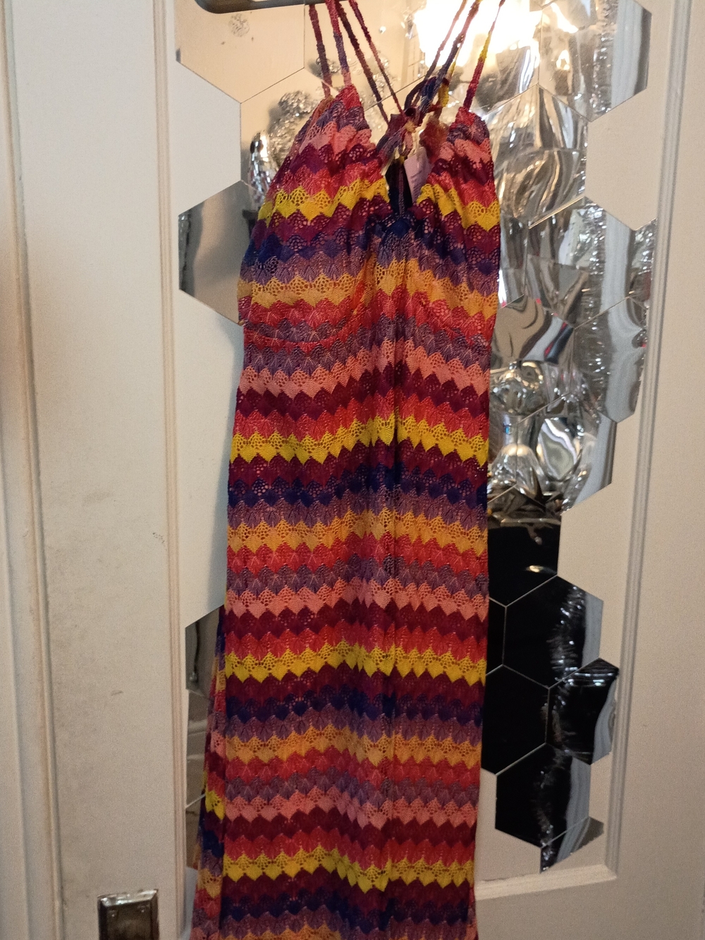 WILD FABLE Multicolor Chevron Crochet Halter Maxi Dress NWT Size Large